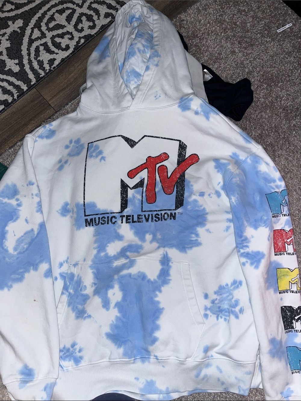 MTV Tie-Dye Hoodie with Red, Yellow, Black & Blue Logos